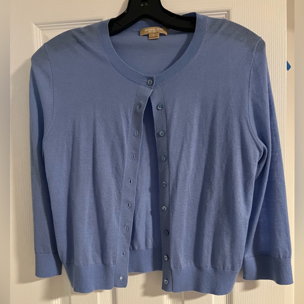 Michael Kors Collection, 100% Cashmere cardigan in 
Periwinkle - Size M